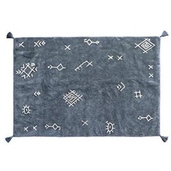 Alfombra Infantil Lavable Itza Stone 100% Algodón Azul con Pompones 140x200 cm