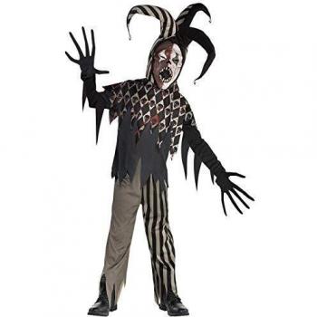 amscan-Wicked Jester Costume-Age 12-14 Years-1 Pc Disfraz de bufón malvado para niños de 12 a 14 años, 1 unidad, color negro,