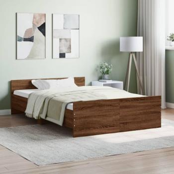 Cama con cabecero y piecero de roble marrón 120x200 cm