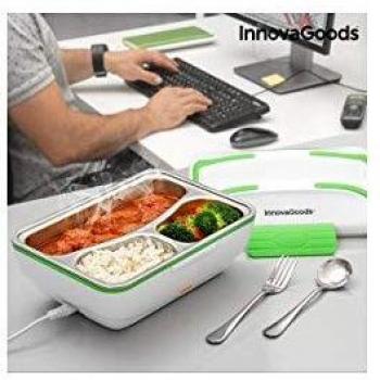 InnovaGoods Fiambrera Eléctrica Pro 50W, Acero Inoxidable, Blanco/Verde, 24 X 11 X 18 Cm