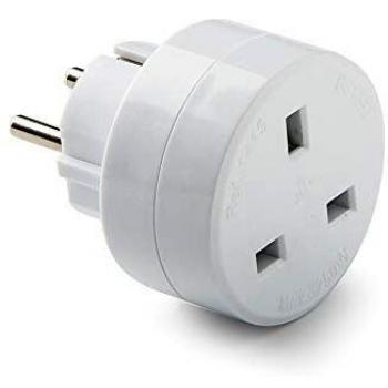 Famatel EM09072 Adaptador Europa-UK | Schuko TT | Lateral | 16A-250V, Blanco, Pequeño