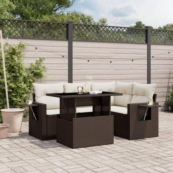 Set Comedor de Jardín 5 Piezas con Cojines de Ratán Sintético Marrón