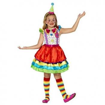 Smiffys-45250l Payaso Traje de Chica Bufón de Lujo, con Vestido y Sombrero, Color Ninguna, L-Edad 10-12 años