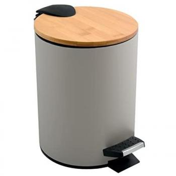 Cubo de Basura con Pedal Adonis 5L Acero Inoxidable y Bambú Gris Topo Mate