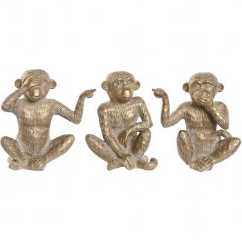 Figura Decorativa Dorado Mono Tropical 14 x 10 x 14 cm (3 Unidades)