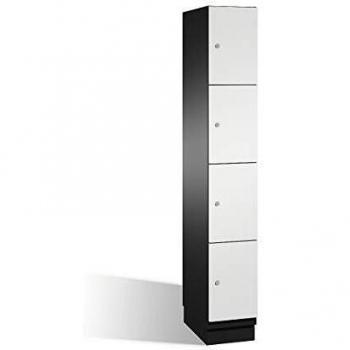 Armario de Compartimentos Bajo Llave Cambio C+P - 4 Compartimentos, Puertas de Acero, Color Negro y Gris Claro, Dimensiones B 300 mm