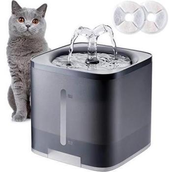 Vintoney Fuente de Agua para Gatos 2L, Bebedero Gatos automatico, Fuentes para Perros con Ventana de Nivel de Agua, Fuente de Agua para Mascotas con 2 filtros de carbón de Repuesto, súper silencioso
