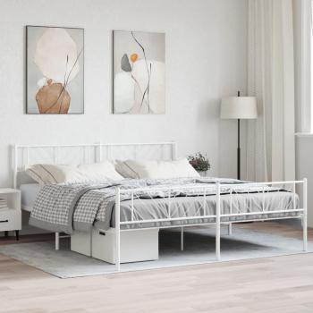 Cama pediátrica de metal con cabecero y pie en color blanco, dimensiones 183x213 cm