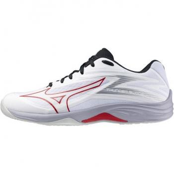 Zapatillas de voleibol Mizuno Thunder Blade Z blancas, ligeras, con excelente amortiguación, suela de goma para tracción en canchas interiores, diseño ergonómico y soporte lateral mejorado