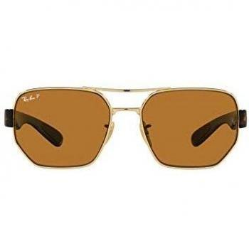 Ray-Ban RB3672 Polarized 001/83 Unisex Geometric Gold Sunglasses