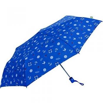 Smiley - Clima Paraguas Plegable Automático | Paraguas Antiviento Pequeño y Compacto Ideal para Viajes, Infantil - Azul