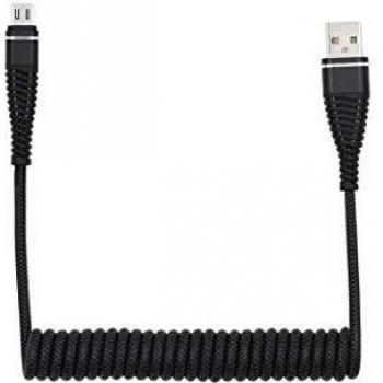 Bellatio Cable compatible with Samsung Galaxy J4 + micro usb spring spiral fast charge Black