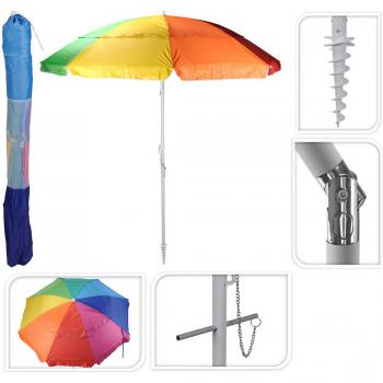 Sombrilla de playa articulada multicolor de 220 cm