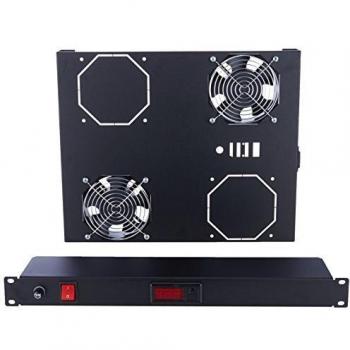 Unidad de ventilación para Rack 19'' con 2 Ventiladores y Termostato, Color Negro