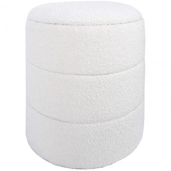 Puf Almacenaje Taburete Redondo Tapizado Blanco para Salón y Baño - Mobili Rebecca