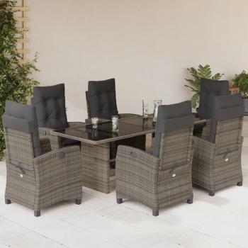 7-Piece Grey Poly Rattan Garden Dining Set with Cushions
