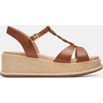 Clarks Kimmei Twist Tan Leather Strappy Wedge Sandals for Women