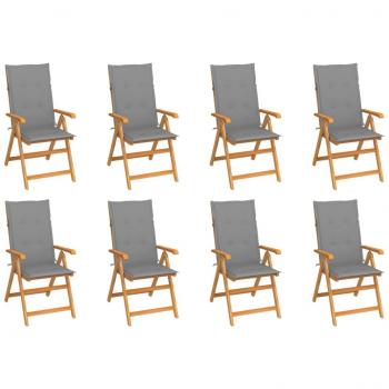 8-Piece Solid Teak Wood Reclining Garden Chair Set with Cushions