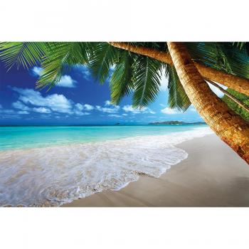 GREAT ART® XXL Póster – Playa Palmera – Decoración Mural Sueño Caribeño Playa Bahía Paraíso Naturaleza Isla Palmeras Trópicos Cielo Azul Póster De Pared Póster Fotográfico