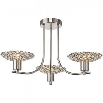 Lámpara de techo semi empotrada Ellen 3 luces níquel satinado y cristal