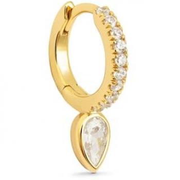 Pendiente Suelto Aro Cleo Gota en Latón con Baño de Oro de 18 Kt y Detalles en Circonitas - Joyas para Mujer