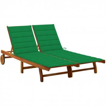 2-Person Acacia Wood Garden Sun Lounger with Cushions