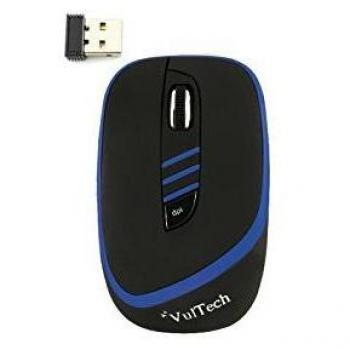 Vultech MN-01W - Ratón (Ambidextro, Óptico, RF inalámbrico, 1600 dpi, Black, Azul)