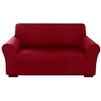 Amazon Brand - Umi Fundas para Sofa Navidad 2 Piezas Funda Sofa Moderna Protectora Elasticas Ajustable Suave con Patrón de Onda Rojo Oscuro