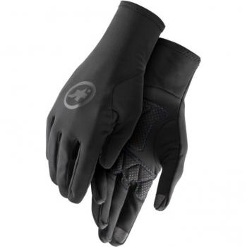 Guantes de Invierno ASSOS EVO - Black Series, color negro, diseñados para condiciones frías, con aislamiento térmico, resistencia al viento y al agua, palma antideslizante y ajuste ergonómico