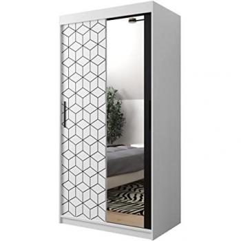 Armario Corredero Hartford 286 Blanco 100x200x62cm con 4 Estantes y Diseño Geométrico