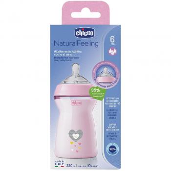 Chicco Natural Feeling Baby Bottle 330ml for Girls 6 Months+ with Fast Flow