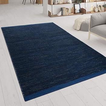Alfombra Salón Tejido Plano Hecho A Mano Colores 80x150 cm - Look Escandinavo Patrón Jaspeado En Azul