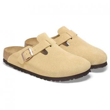 Birkenstock Boston Suede Mules, Female, Beige Latte Cream, Size: 14 US