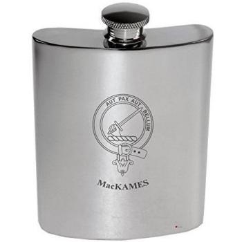 MacKames Family Crest 6oz Polished Pewter Kidney Flask