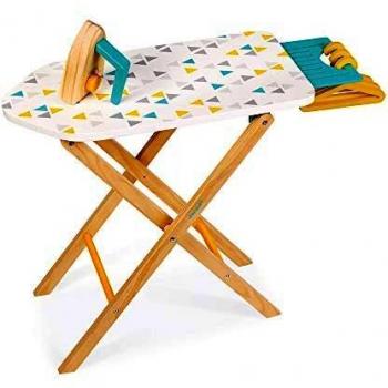 Janod - Tabla de planchar para niños, con mesa deslizante + 1 plancha + 3 perchas - Juguete de imitación de madera - Certificado FSC - 3 a 8 años, J06502