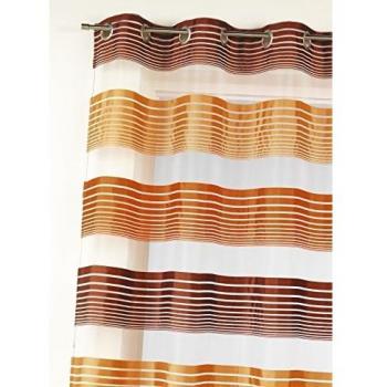 Visillo de Organza con Rayas Horizontales Finas en Color Moka - 140 x 240 cm