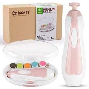 haakaa Baby Nail Trimmer Electric Safe Baby Nail Clippers Baby Nail File Kit Manicure Set, Trim Polish Grooming kit for Newborn Toddler or Adults Toes Fingernails, 6 Grinding Heads and LED Light, Pink