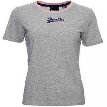 Superdry Mujer Camiseta de Corte Cuadrado con Micro Vintage Logo Gris Jaspeado 40