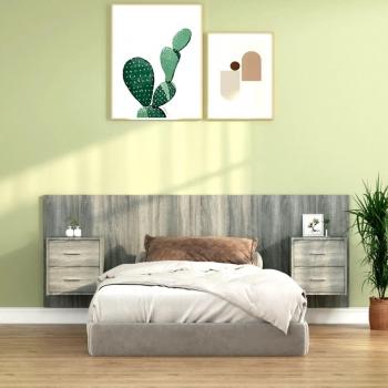 Cabecero de cama con mesitas en madera contrachapada gris Sonoma