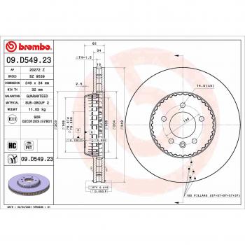 Disco de freno BREMBO 09D54923 frente, ventilado, altamente carbonizado, 1 pieza