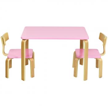 Costway Juego de Mesa y 2 Sillas de Madera para Niños en Rosa para Casa, Guardería y Clases