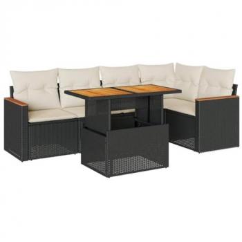 vidaXL 5 Piece Garden Sofa Set with Cushions Black Poly Rattan Acacia