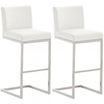 Set de 2 taburetes de bar Paros en similicuir blanco con base de acero inoxidable