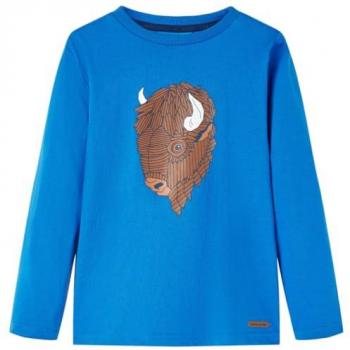 Camiseta Infantil de Manga Larga Estampado Buey Jersey Ropa Azul Cobalto 140