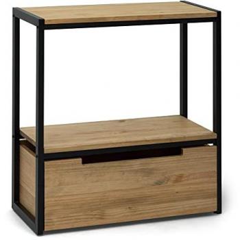 Consola Industrial Vintage Icub Derby 32x70x75cm con Estante y Cajón Inferior en Madera de Pino Maciza Color Negro