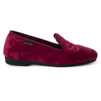 Pisamonas Zapatillas de casa cerradas para niños en terciopelo con bordado, talla 37, color burdeos