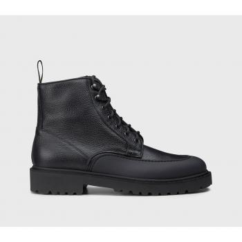 Black Leather Ankle Boots with Rubber Detail for Men, Size 12 US