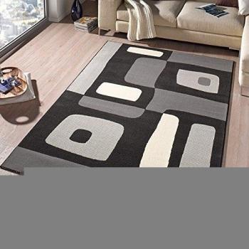 Designer terciopelo Alfombra Geo Negro Gris Crema | 102339, 160 x 230 cm