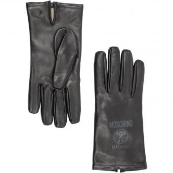 Moschino Plain Logo Double Question Mark Gloves, Black, Male, Size: L