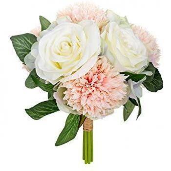 Ramo de Flores Artificiales con Rosas y Claveles - Diámetro 20 cm, Altura 26 cm - Realista
